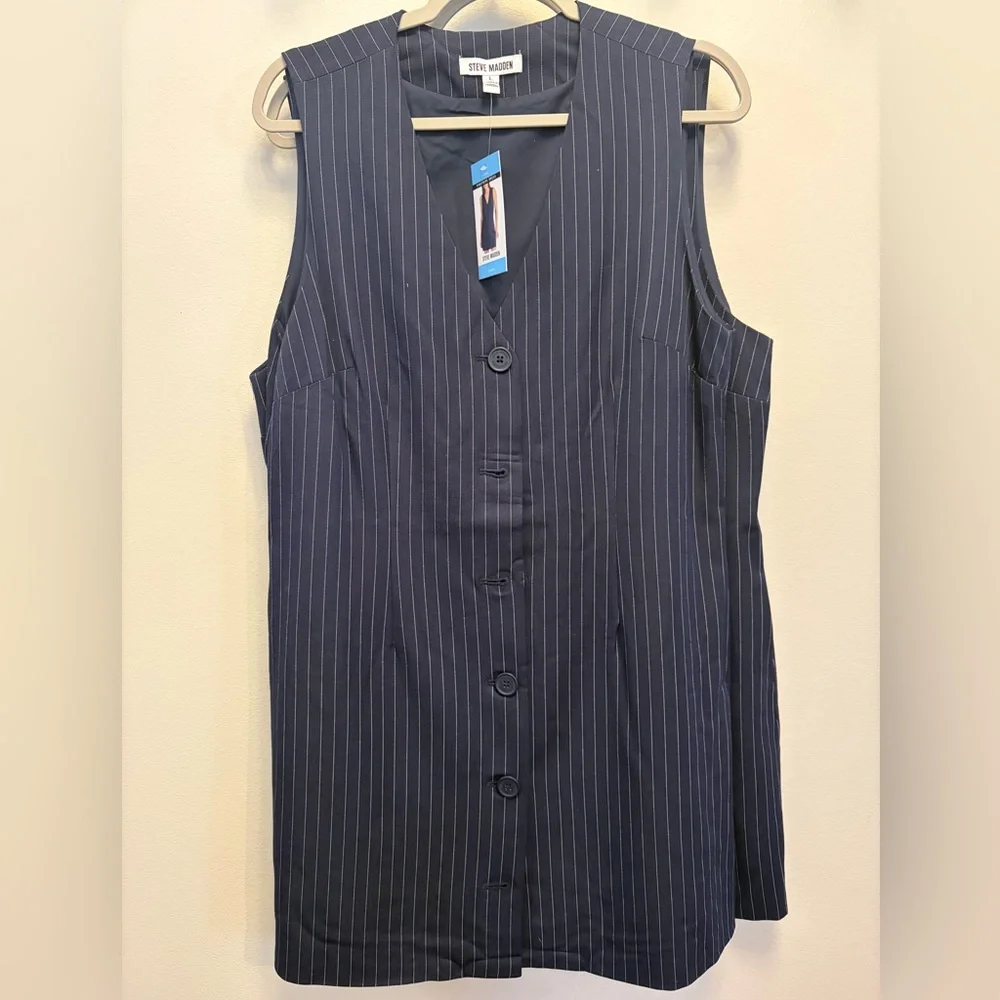 Steve Madden Navy Pinstripe Dress - Picture 3 of 4